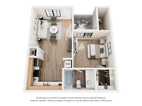 Floor plan for 1 bed, 1 bath, 600 sqft